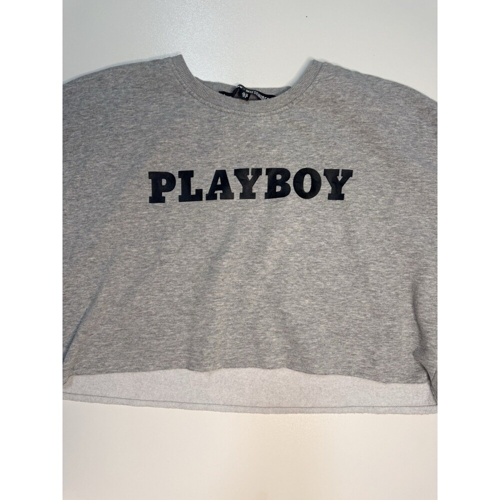 PLAYBOY Grey Fleece Cropped Sweatshirt